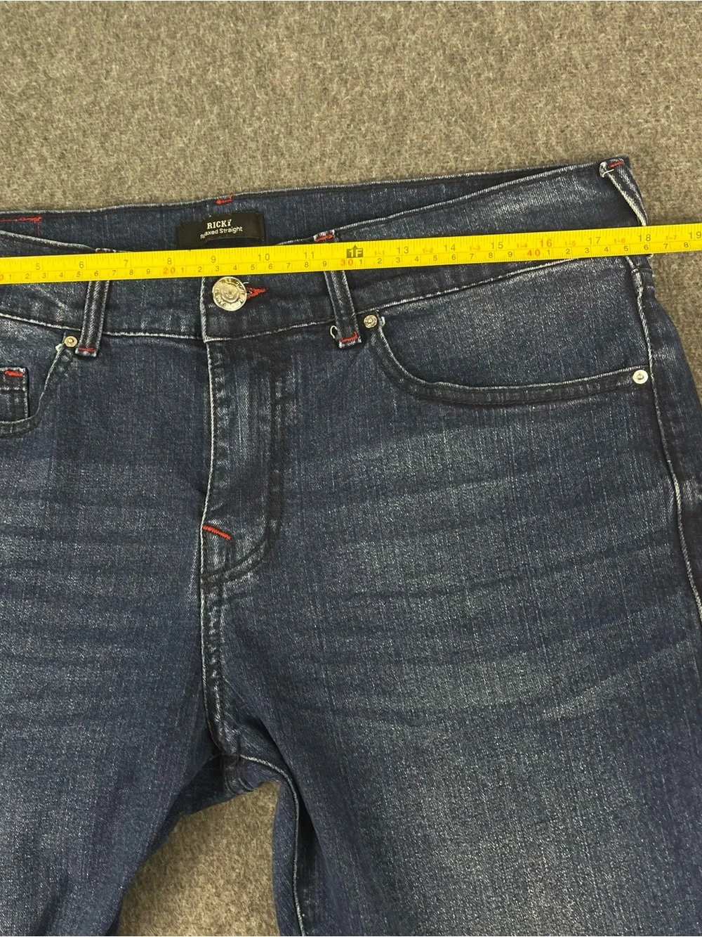 True Religion Men's 36x33 Ricky Relaxed Straight Leg Dark Wash Blue Jeans
